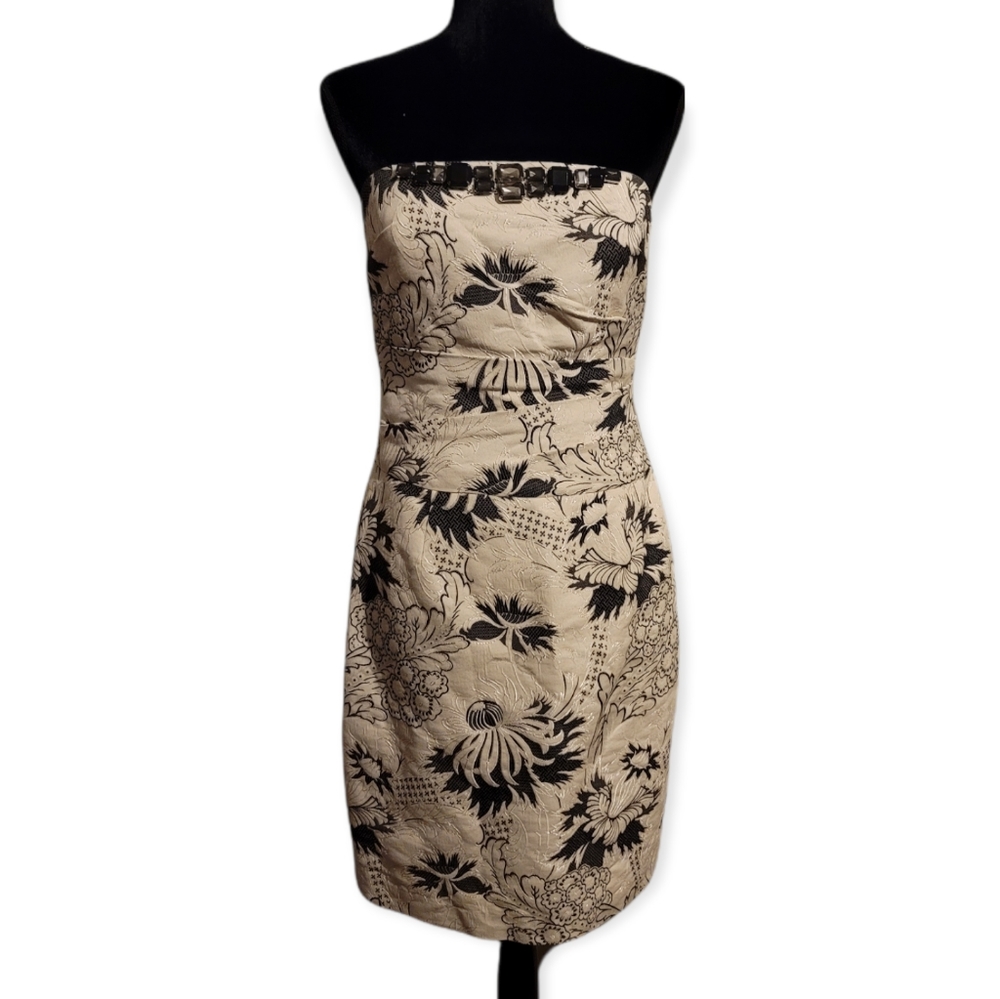 Kay Unger Cream Rhinestone Jewel Strapless Embroidered Cocktail Dress Size 6